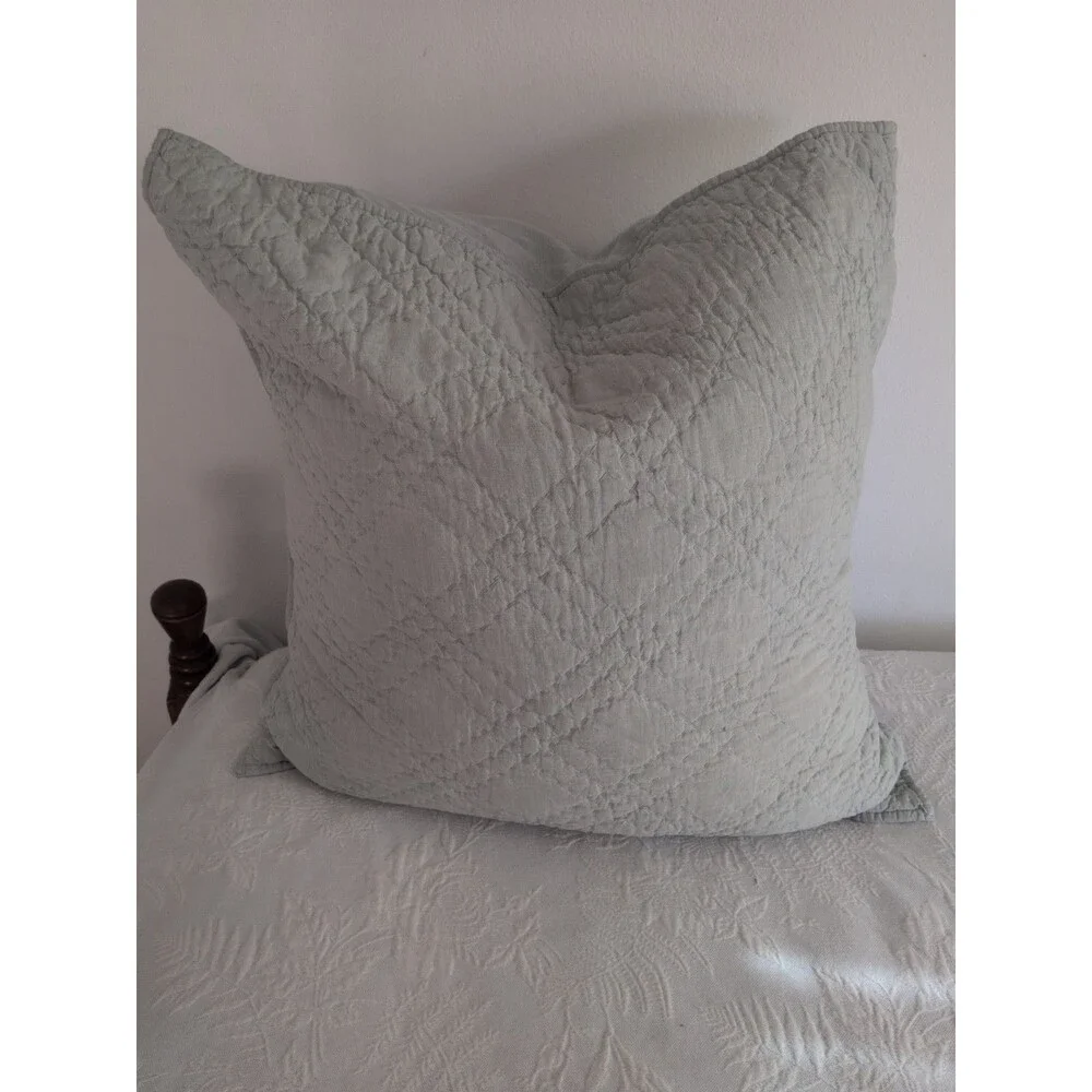 Restoration Hardware Belgian Linen Euro Feather Down Pillow+ Sham Fog Gray/Blue